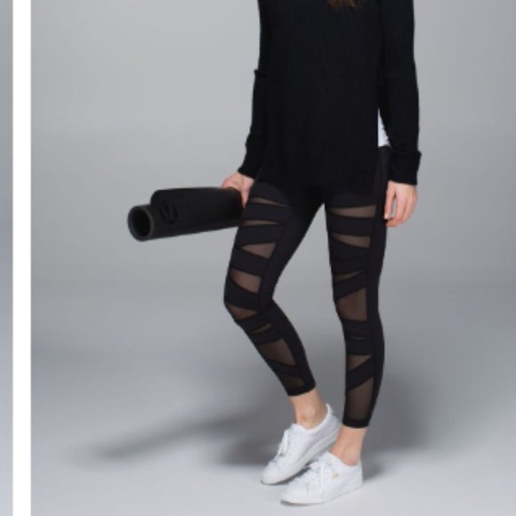lululemon athletica Pants - RARE Women 4 Lululemon High Times Mesh Cut-Out Black Leggings Tights Pants Luon